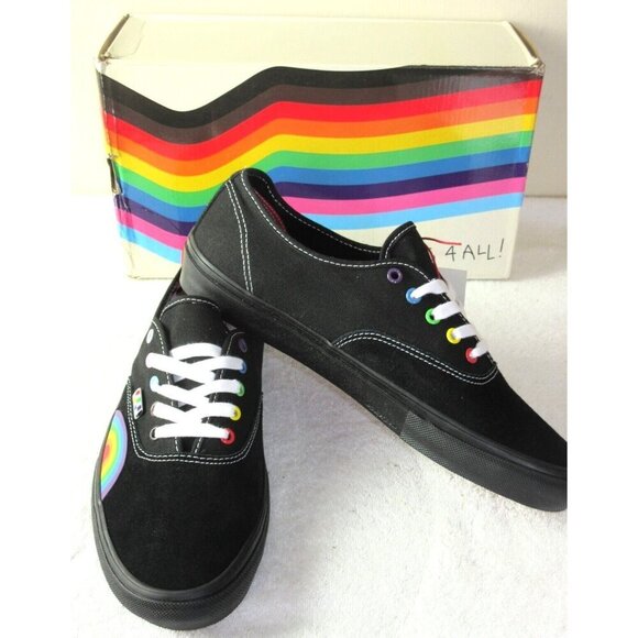 Vans Men\'s Skate Authentic Pride Black Rainbow Suede Canvas shoes Sizes NIB